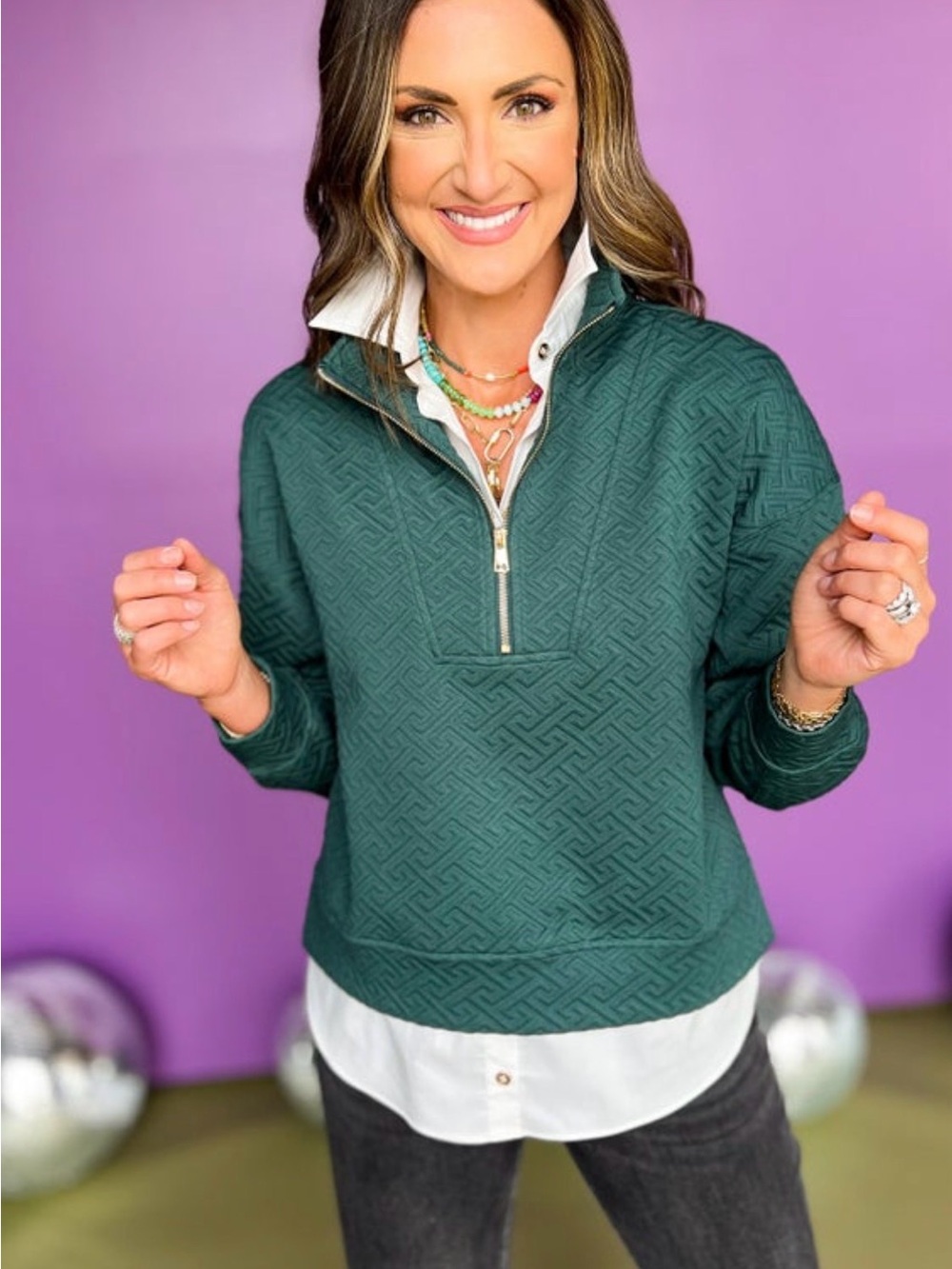 SSYS Anna Women's Quilted Half-Zip Pullover - Hunter  Green